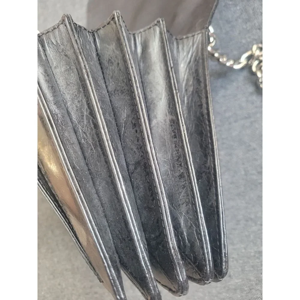 90s Y2K Via Spiga Black Shoulder Crossbody Bag Purse Leather‎ Chain Goth Grunge